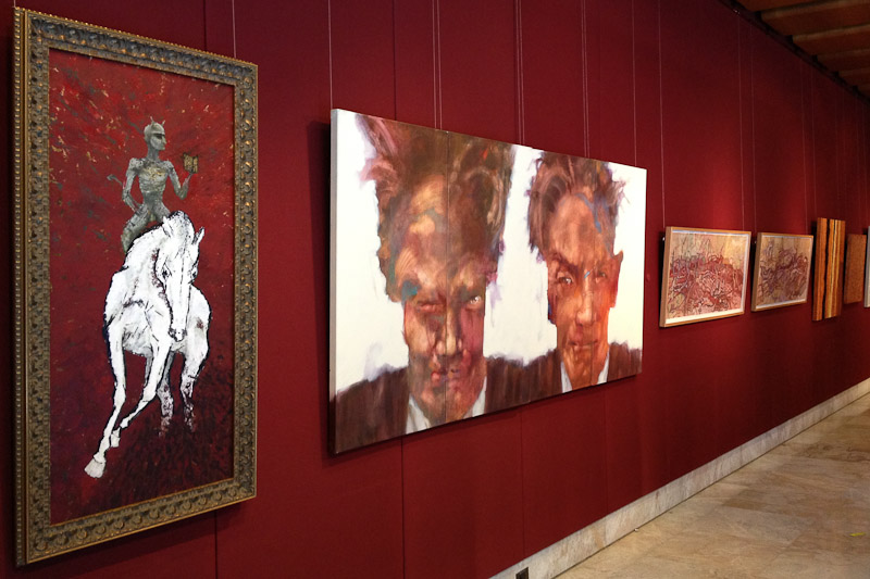 East wall with paintings by Andra Krūmiņa, Pēteris Ciemītis, Juris Ceriņš, Harijs Piekalns