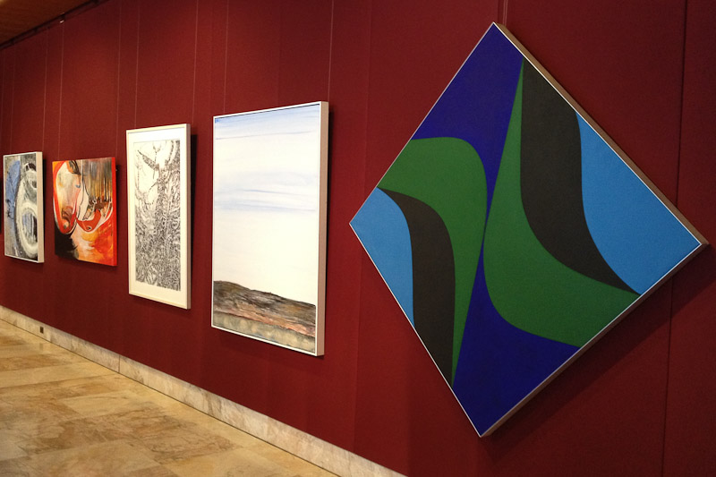 South wall with works by Biruta Clark, Andra Krūmiņa, Walter Barda, Haralds Noritis