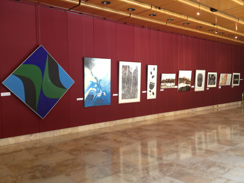 South wall with works by Haralds Noritis, Biruta Clark, Walter Barda, Ieva Deksne, Alda Rudzis, Jānis John Supe, Pēteris Ciemītis, Imants Tillers